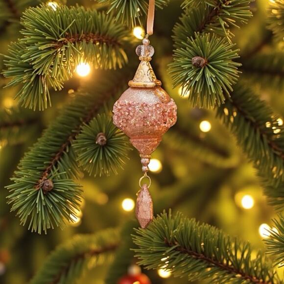 Elegant Tiered Christmas Tree Ornament Set Gold Pink Beaded Vintage Inspired - Picture 6 of 13